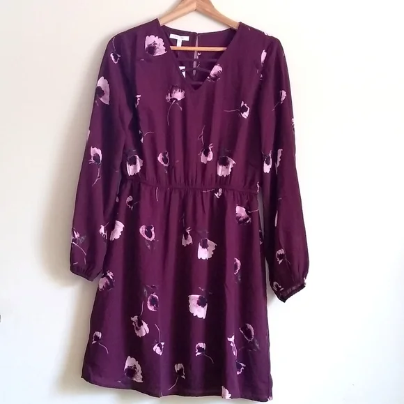 Maurices Dresses Maurices Long Sleeve Burgundy Floral Print